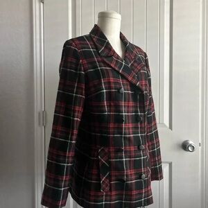 CAbi Red and Black Plaid Pea Coat